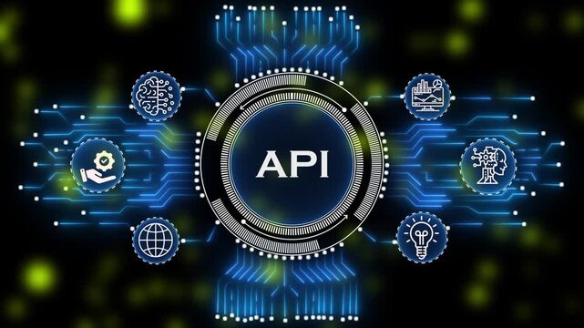 futuristic API interface with hexagonal business icons. modern technology  showing project management process. global business strategy and project workflow network dashboard.