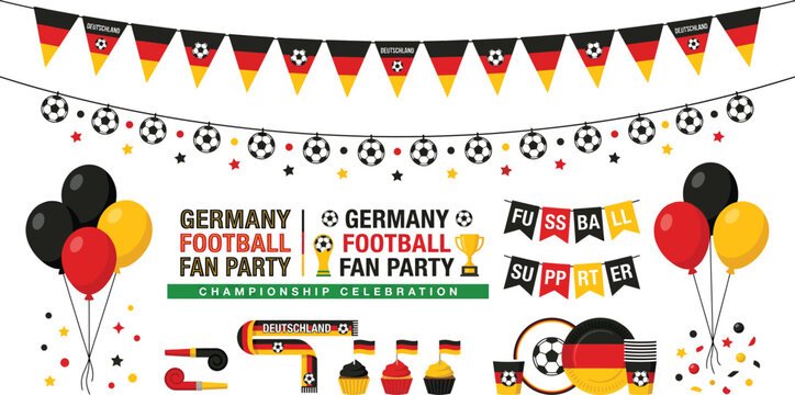 Germany football fan party bunting and soccer ball vector illustration on white