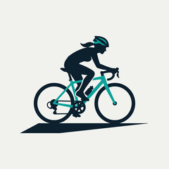 Obraz premium A female cyclist rides a road bike in a minimalist style