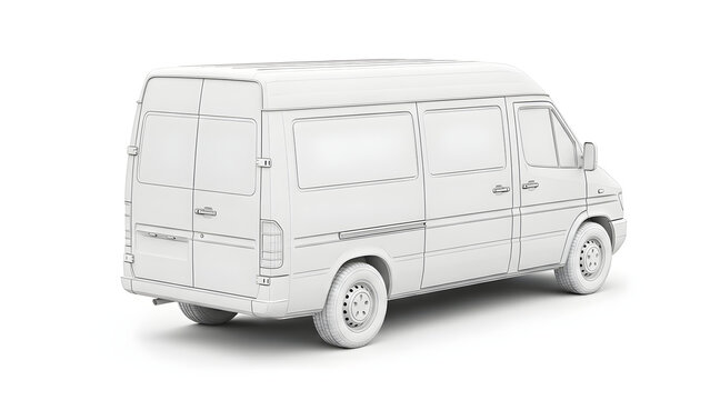 A detailed illustration of a van viewed from the side on a clean surface