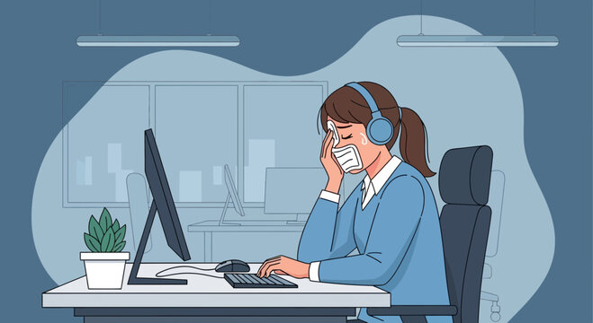 Woman Employee Feeling Overwhelmed at Work During a Global Pandemic or Similar