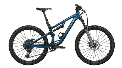 Fototapeta premium Blue Full Suspension Mountain Bike Designed for Trail Riding and Off-Road Adventure Isolated on White Background