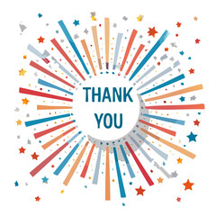 Fototapeta premium Thank You Text with Fireworks and Confetti Vector