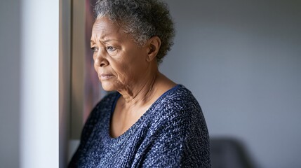 Fototapeta premium Rent Burden Senior African American Woman Apartment Plan