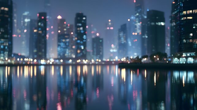An ethereal urban skyline featuring shimmering reflections and soft ambient light creating an inspiring dreamy atmosphere