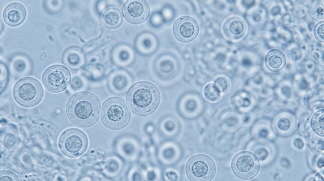 Microscopic View of Yeast Cells or Spores in Liquid Culture