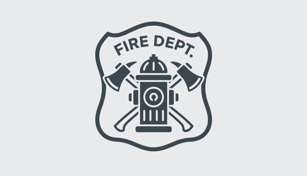 Classic dark grey emblem for a local fire department featuring crossed axes and a central hydrant.