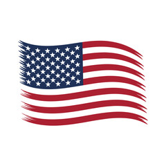 Fototapeta premium Waving american flag with distressed brush stroke edges