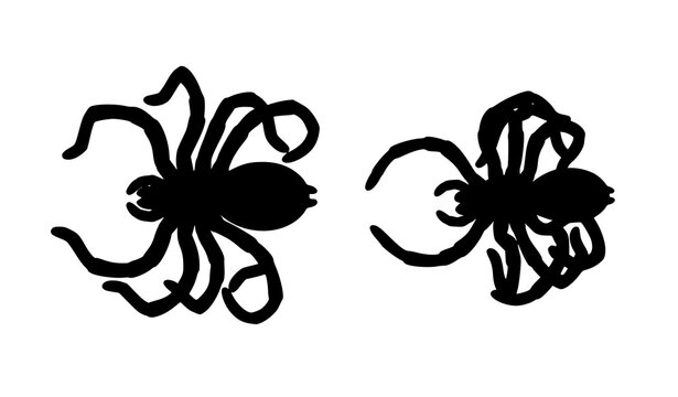 Realistic fake black spider toy vector set isolated on white background with copy space for Halloween decoration and prank graphics