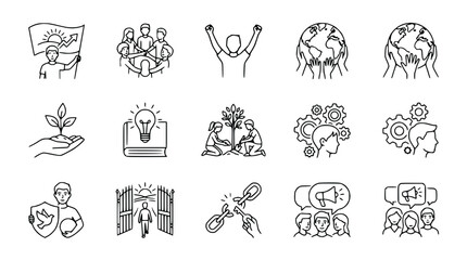Teamwork, Growth, Innovation, Global Unity Icons Set © Tempe