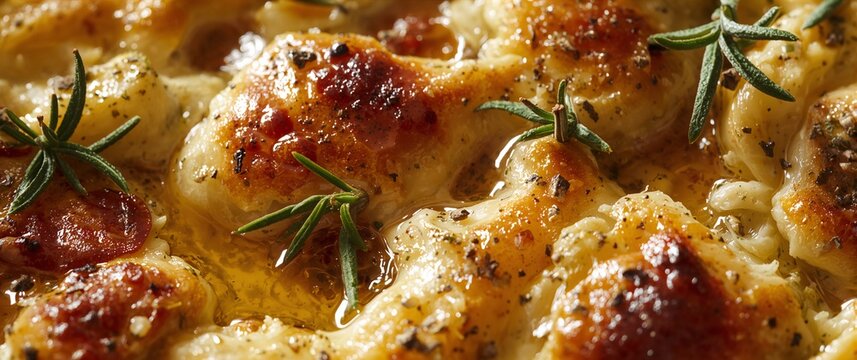 Close up of savory focaccia bread with rosemary