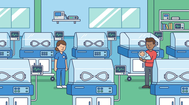 Neonatal Ward Interior with Incubators and Monitors