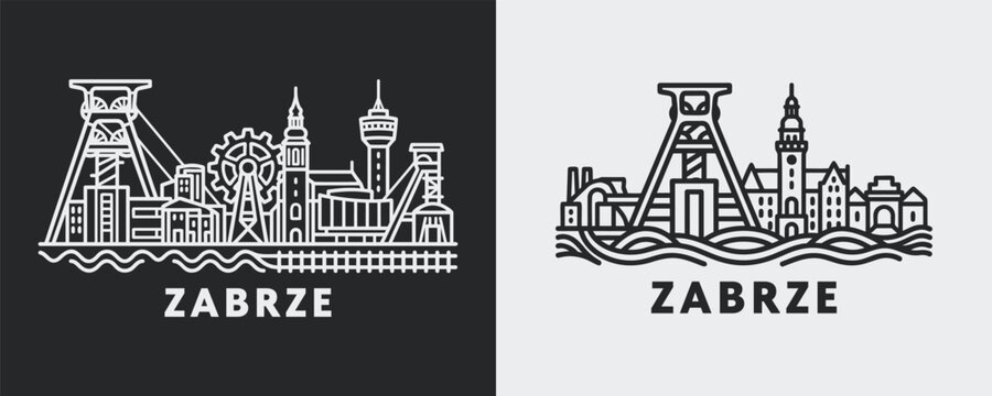 Zabrze Poland City Skyline Architecture Illustration Set in Minimalist Line Art Style for Creative Projects