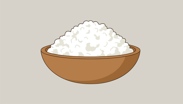 Cottage cheese or curd in a rustic wooden bowl on a neutral background, representing healthy breakfast and diet options.