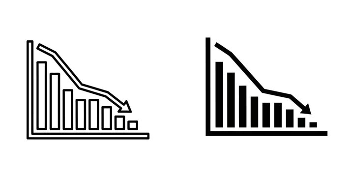 Descending financial bar chart icon vector set with financial business statistics analysis marketing management