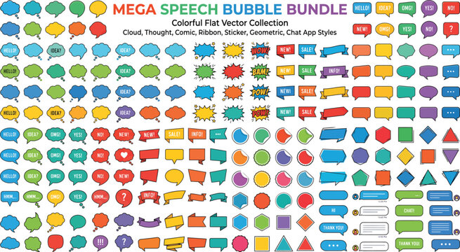 Colorful Flat Vector Speech Bubbles Collection With Text And Shapes