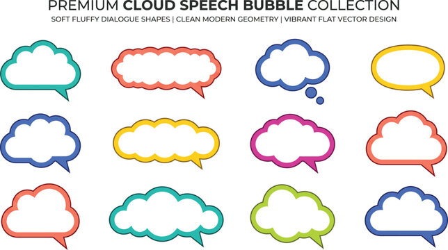 Collection Of Colorful Cloud shaped Speech Bubbles Flat Vector Illustration