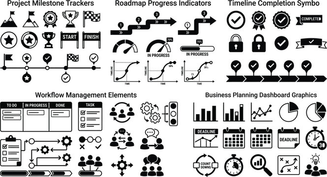 Project Management Icons Flat Vector Graphics On White Background