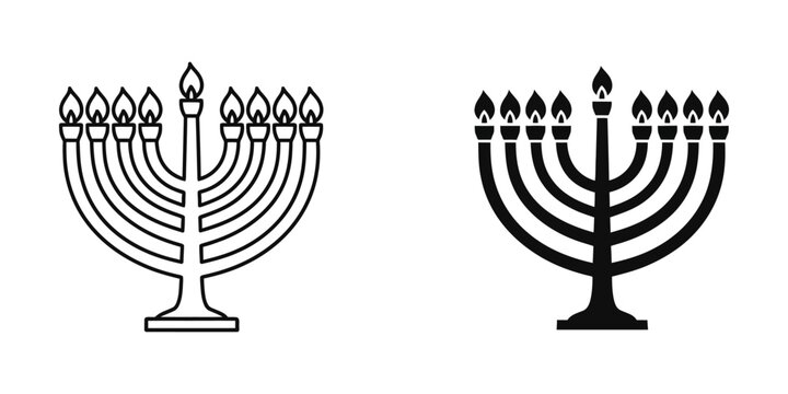Hanukkah menorah icon set with hanukkah religion celebration tradition religious festival isolated silhouette