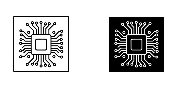 Computer chip circuit board icon set with processor computer technology hardware electronic microchip computing