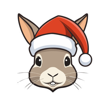 Cartoon Rabbit Head Wearing Santa Hat