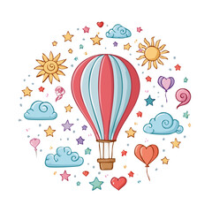 Naklejka premium Colorful hot air balloon with decorative elements vector illustration