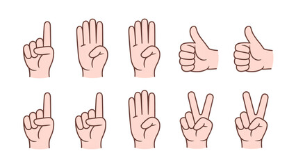 Fototapeta premium Set of colorful hand gesture icons showing different sign language fingerspelling poses Vector