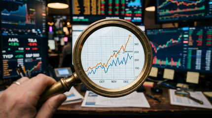 Stock market analysis with magnifying glass on graph © MuhammadKaifKhan