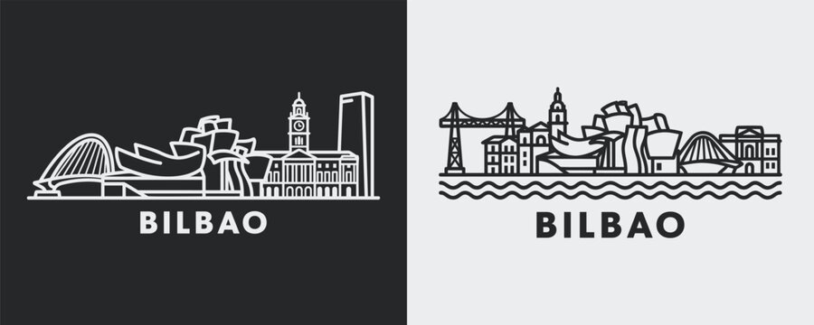 Bilbao Spain City Skyline Modern Architecture Illustration Set in Linear Outline Style for Artistic Design