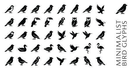 Obraz premium Set of Minimalist Bird Silhouette Vector Icons for Nature and Wildlife Graphic Design Projects (68)