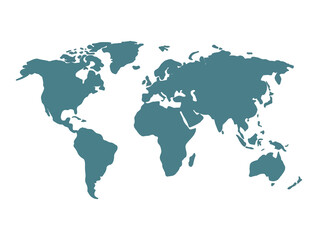 Teal Blue World Map Silhouette Continents Flat Transparent Background PNG  © AponChandro
