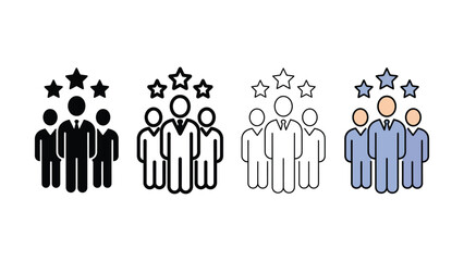 Obraz premium Team success icon set black outline wireframe and blue versions
