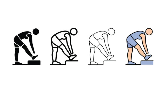 Hamstring stretch exercise icon set black outline color variations