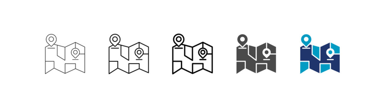 mapping icon set consisting of multiple styles vector illustration. editable stroke