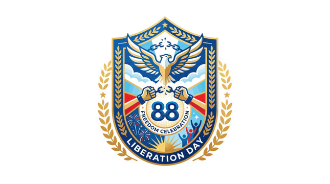 Heraldic Shield Design for 88th Liberation Day Anniversary Featuring Eagle and Broken Chains