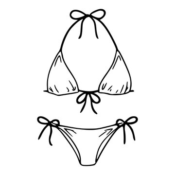 black and white classic beach bikini set outline doodle