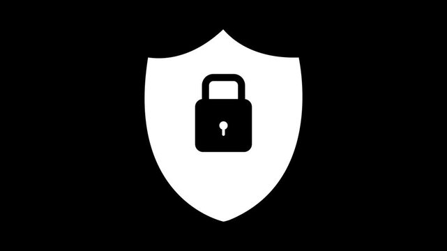 Minimalist security shield and padlock icon animation on black background for cyber security, data protection, privacy, and safety concept vector illustration
