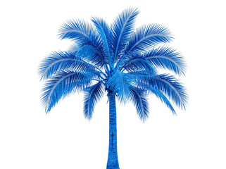 Fototapeta premium Vibrant blue palm tree featuring textured brown trunk and lush colorful fronds isolated against a clean white background created with digital 3d rendering techniques for artistic tropical design proje