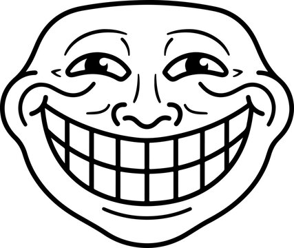 Outline illustration of a smiling troll face