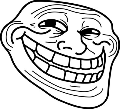 Outline illustration of a smiling troll face