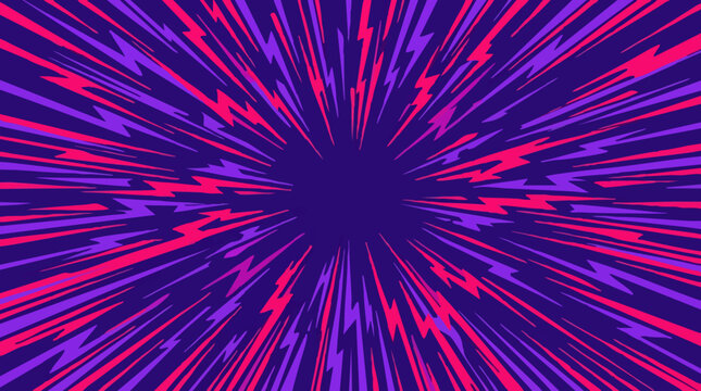 Abstract background with radiating electric lightning bolt lines in purple and pink