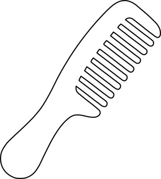 A black line drawing of a wide tooth comb on white background