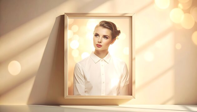 Woman in white shirt portrait frame.