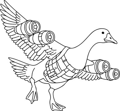 Outline illustration of a military duck character