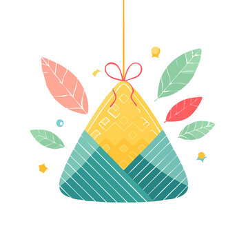 Colorful knot bag with leaves and bow vector illustration