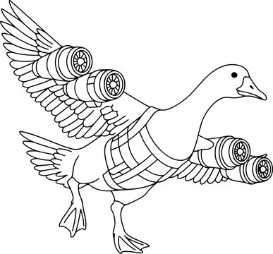 Outline illustration of a military duck with turbines
