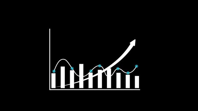 Search Ranking Growth Concept Animation with Rising Arrow White Bar Chart and Analytics Line Graph Representing Search Engine Optimization Digital Marketing Strategy and Web Traffic Increase Isolated.