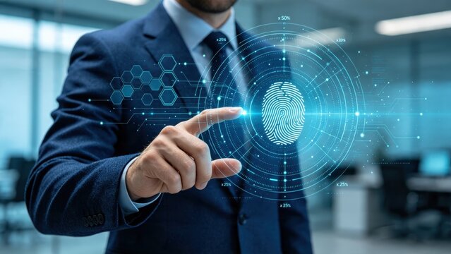 Biometric fingerprint scanning security system concept, digital identity verification and authentication technology
