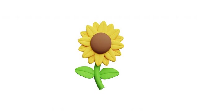 3D Sunflower Icon Pop Up Bounce Animation Isolated on White Background for Nature, Gardening, and Floral Decoration Concept
