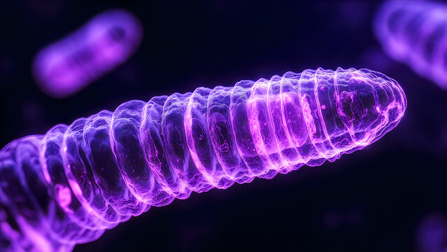 3d render of a microscopic purple bacteria or pathogen on black background